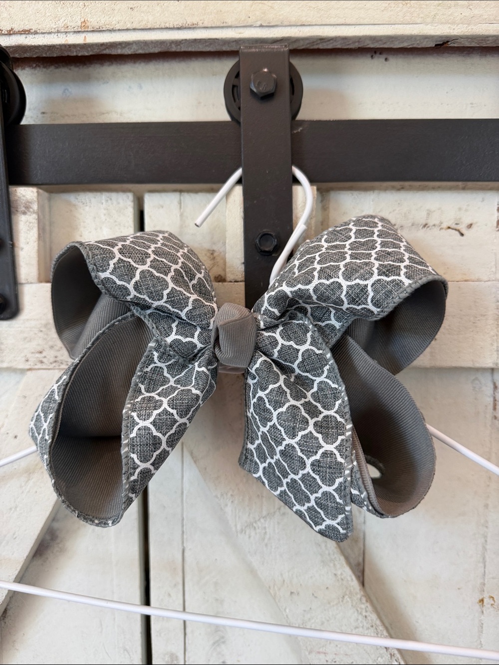 Girls Gray Patterned Hair Bow Clip - Classic Kids Accessory
